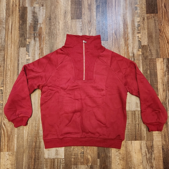 Women's Burgundy Half-Zip Sweatshirt - Picture 3 of 6
